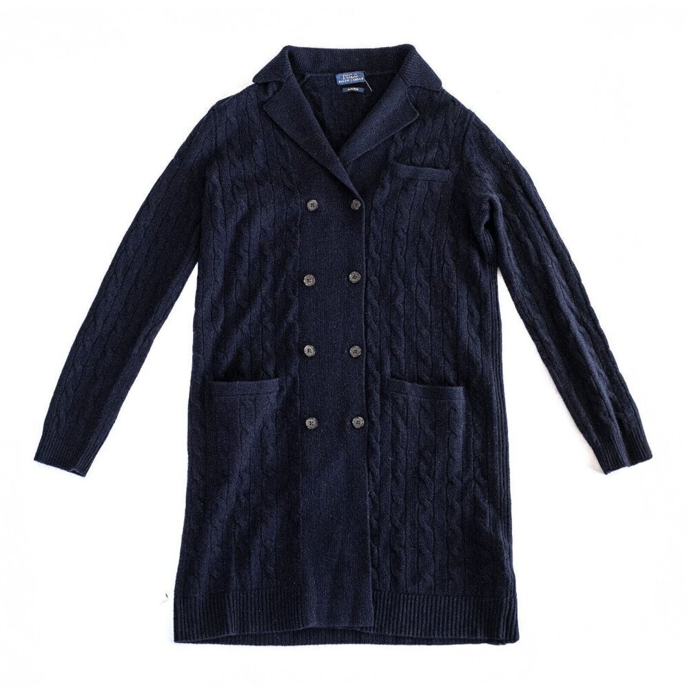 Polo Ralph Lauren 100% Cashmere Double Breasted Soft Cable Knit Navy Cardigan XS - Picture 4 of 11
